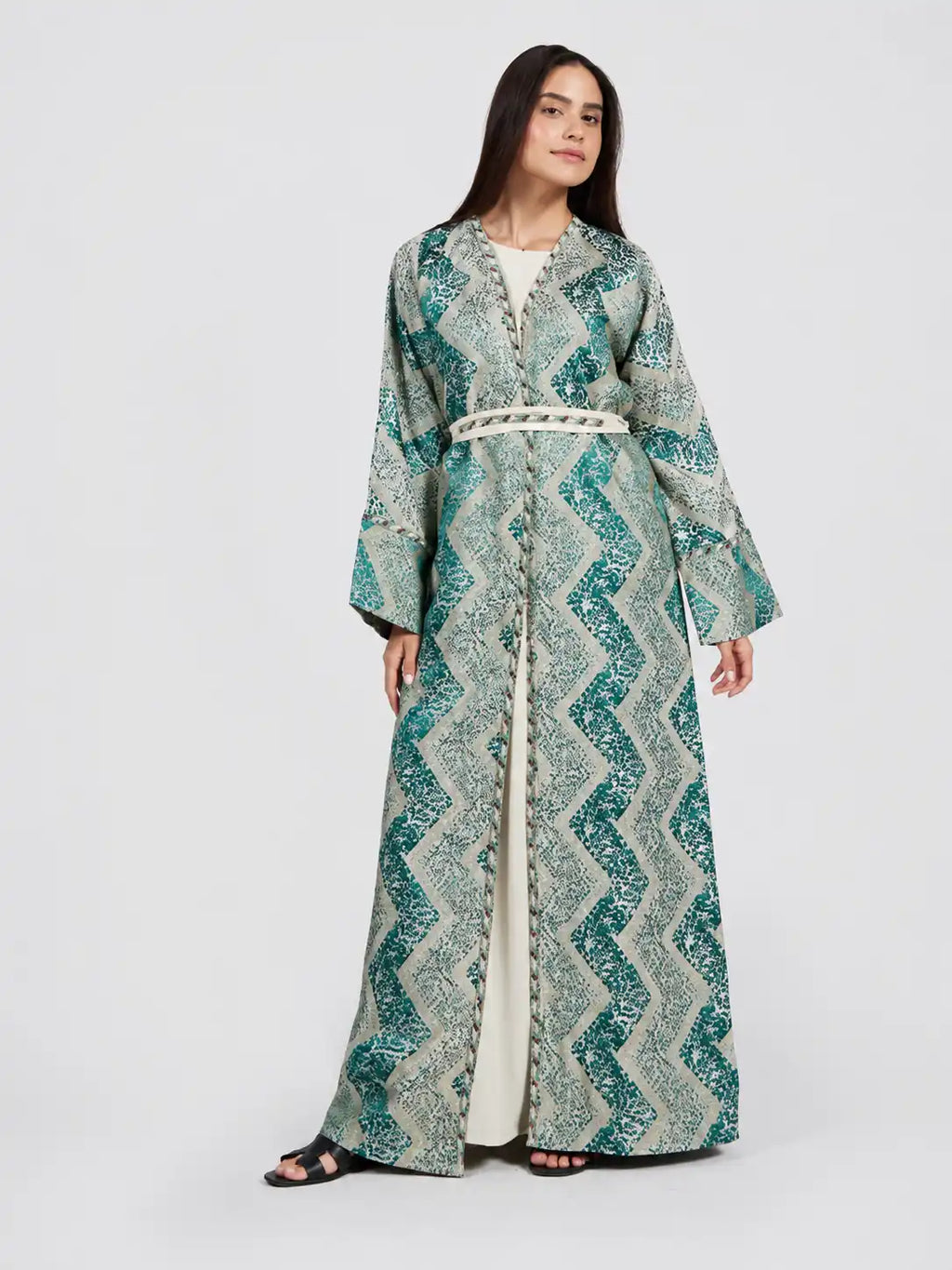 Teal Patterned Open Abaya
