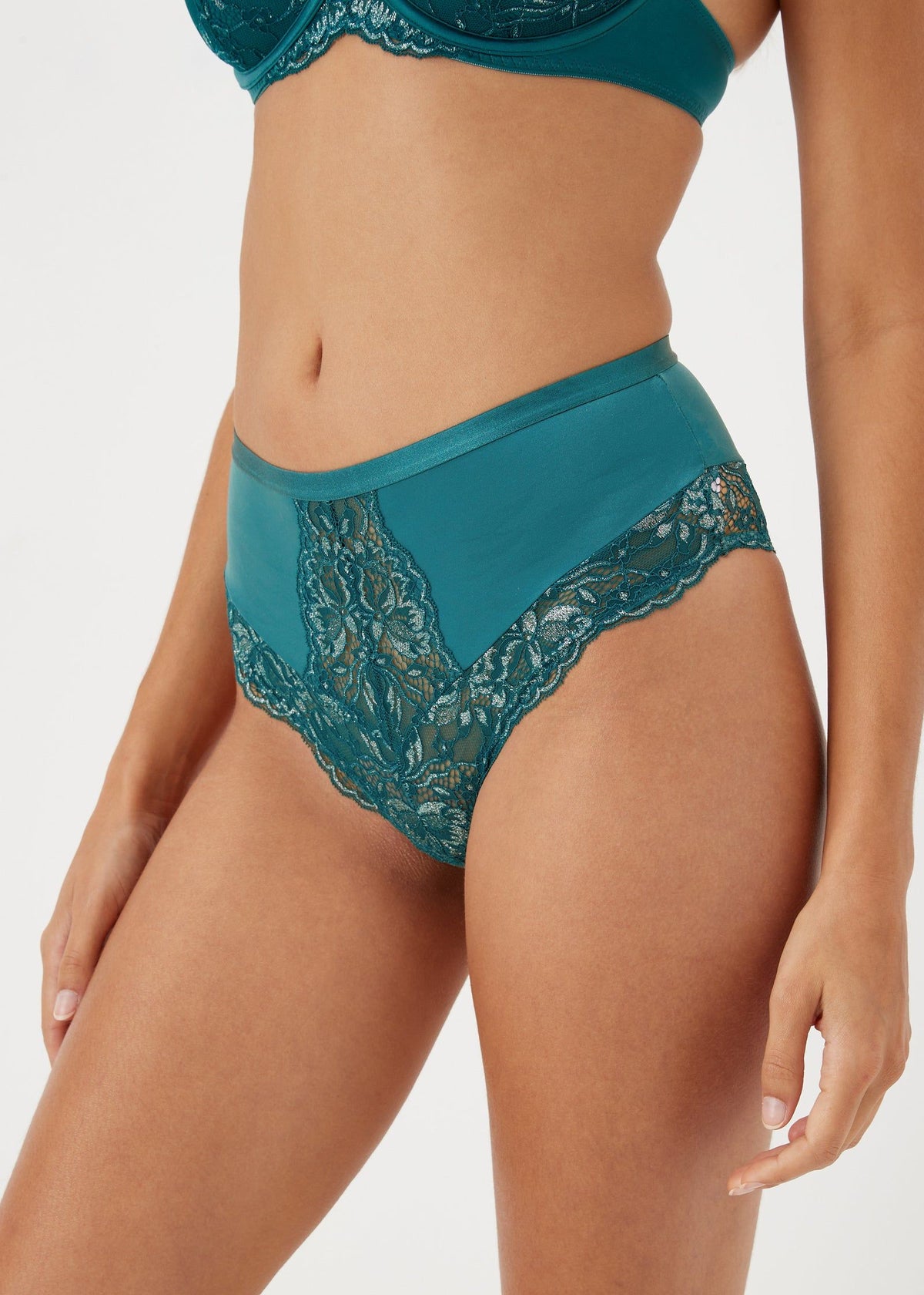 Green High Waisted Metallic Brazilian Knickers