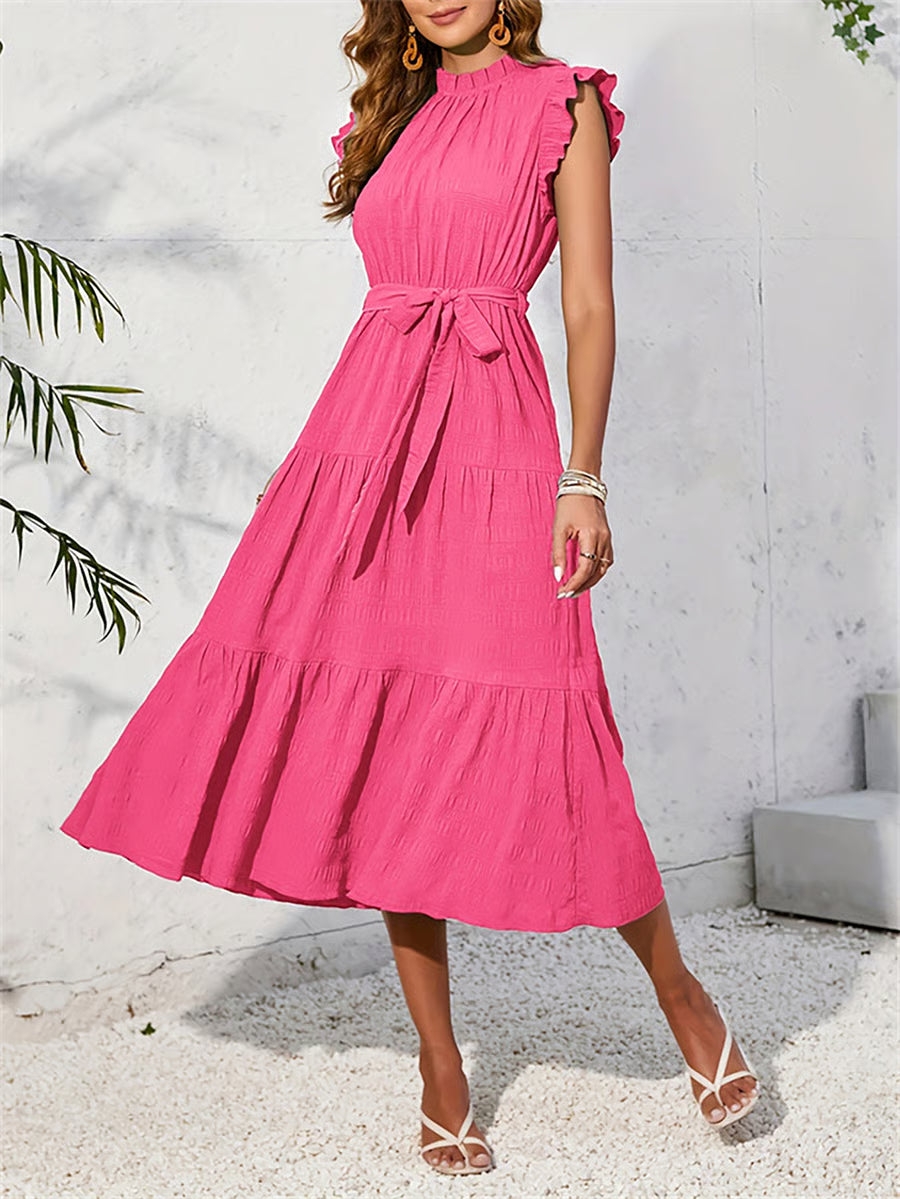 Ruffled Detail Sleeveless Tiered Midi Dress
