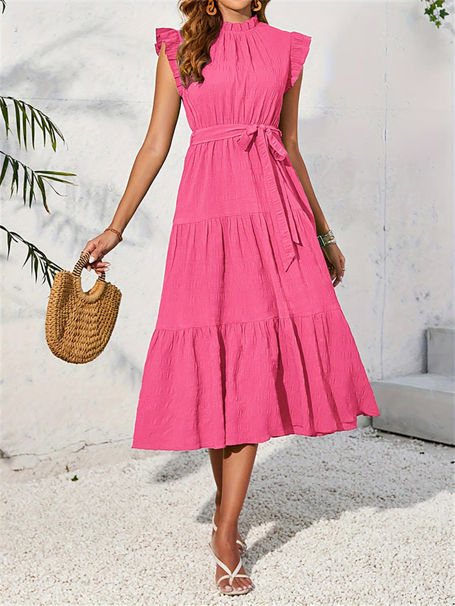Ruffled Detail Sleeveless Tiered Midi Dress