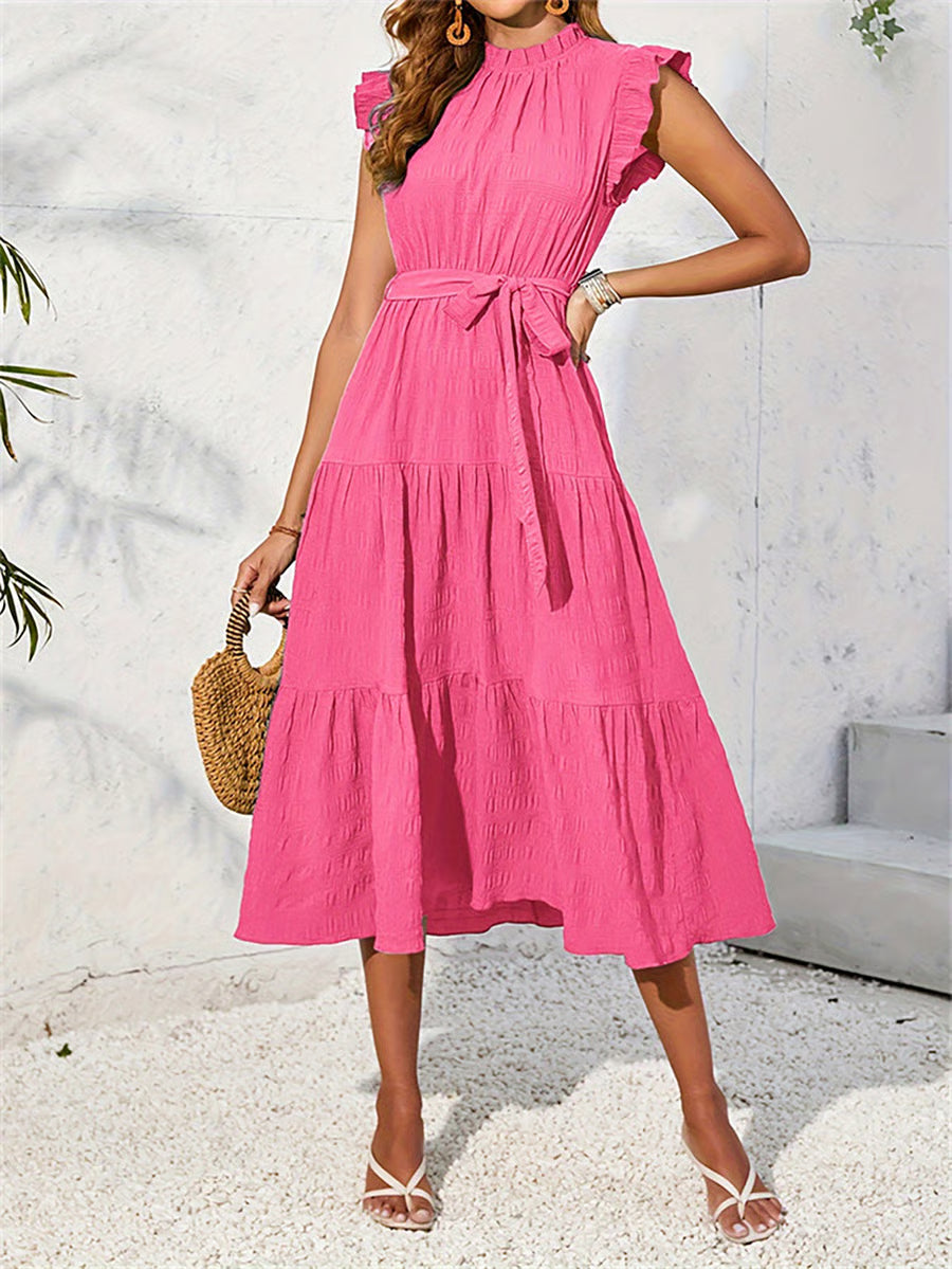 Ruffled Detail Sleeveless Tiered Midi Dress