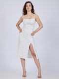 White Strappy Ditsy Print Midi Dress With Slit