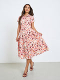 Women Pink Floral Print Shirt Midi Dress