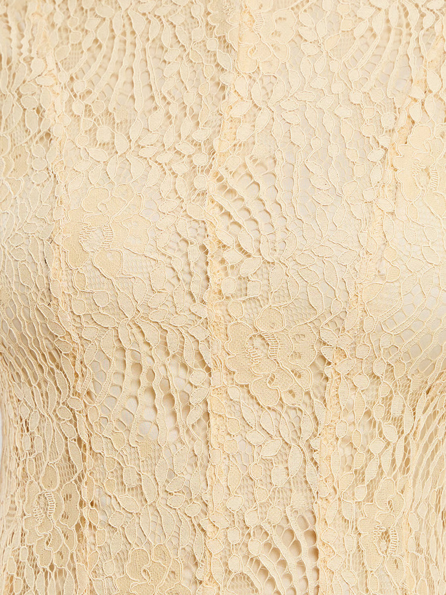 Cream Sleeveless Lace Maxi Dress