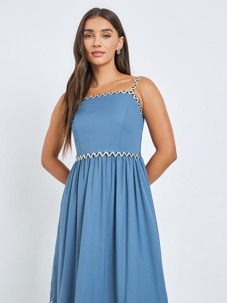 Blue Ric-Rac Trim Strappy Maxi Dress