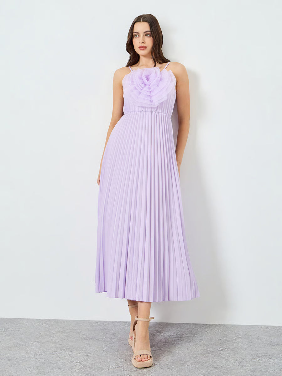 Women Lilac Big Flower Detail Sleeveless Maxi Dress