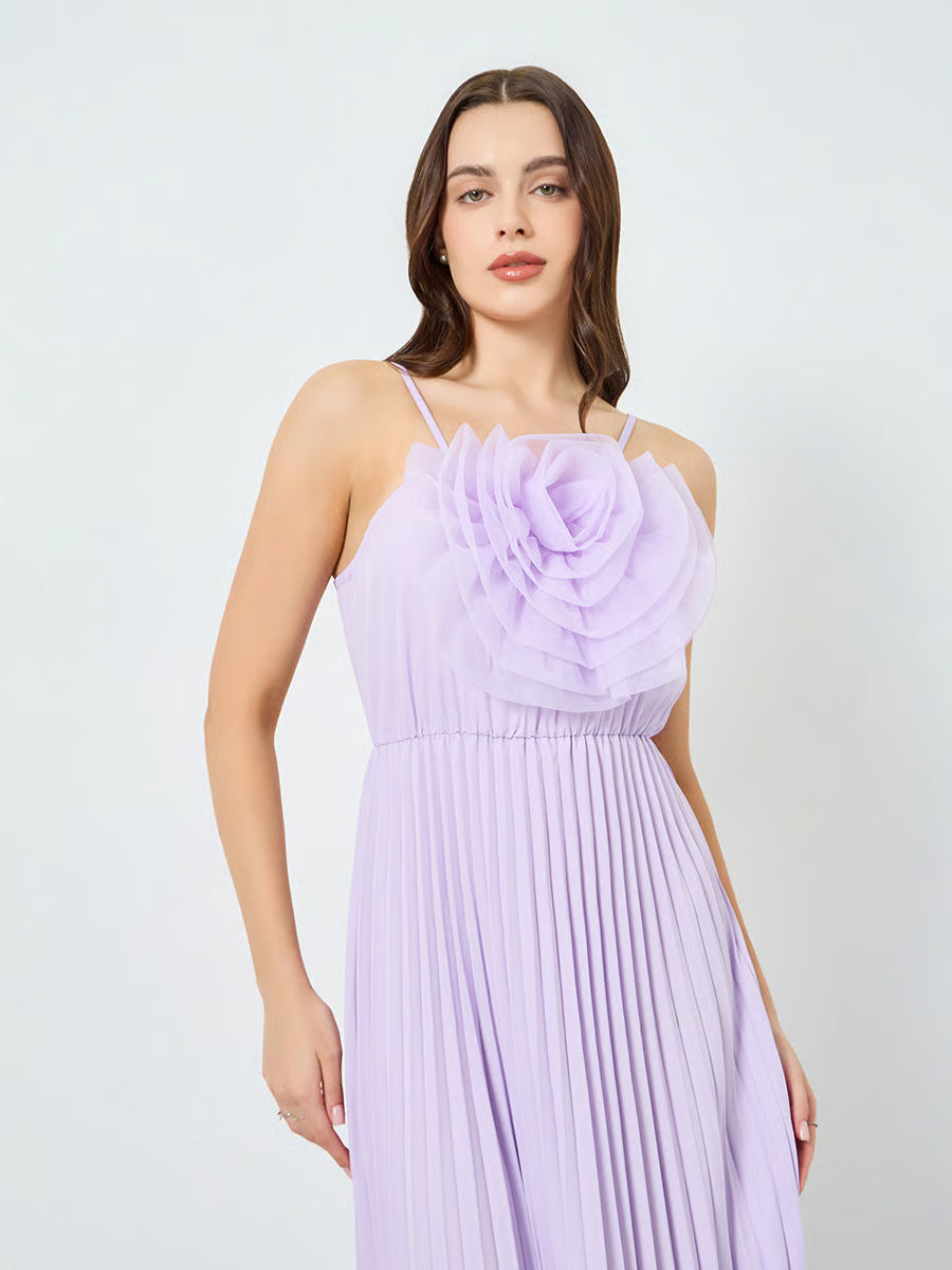 Women Lilac Big Flower Detail Sleeveless Maxi Dress