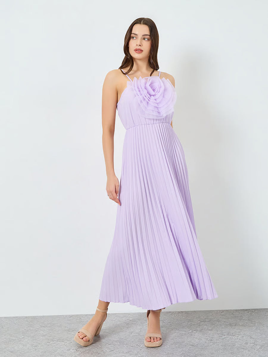 Women Lilac Big Flower Detail Sleeveless Maxi Dress