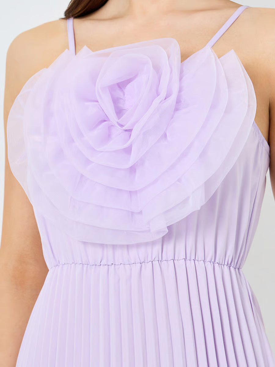 Women Lilac Big Flower Detail Sleeveless Maxi Dress