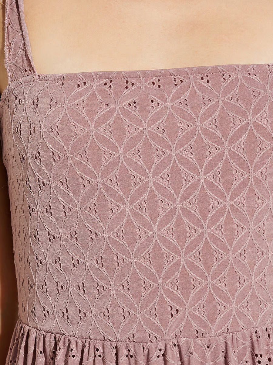 Dusty Rose Eyelet Lace Tie-Strap Maxi Dress