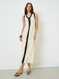 Beige Contrast Trim V Neck Maxi Dress