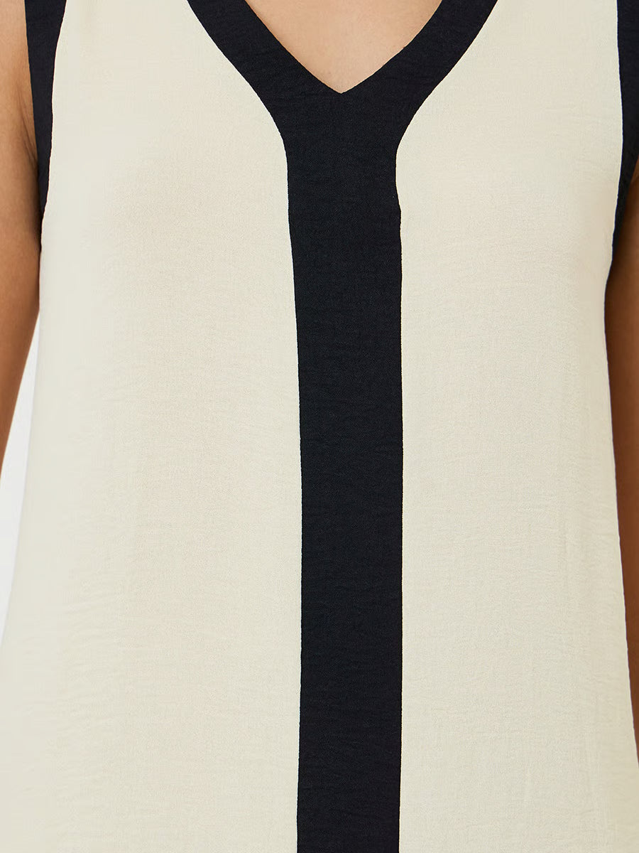 Beige Contrast Trim V Neck Maxi Dress
