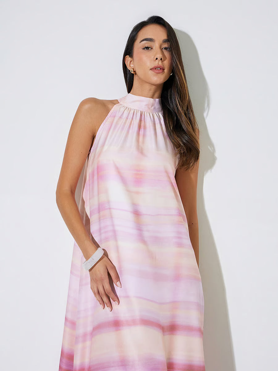 Pink Back Tie Shift Maxi Dress