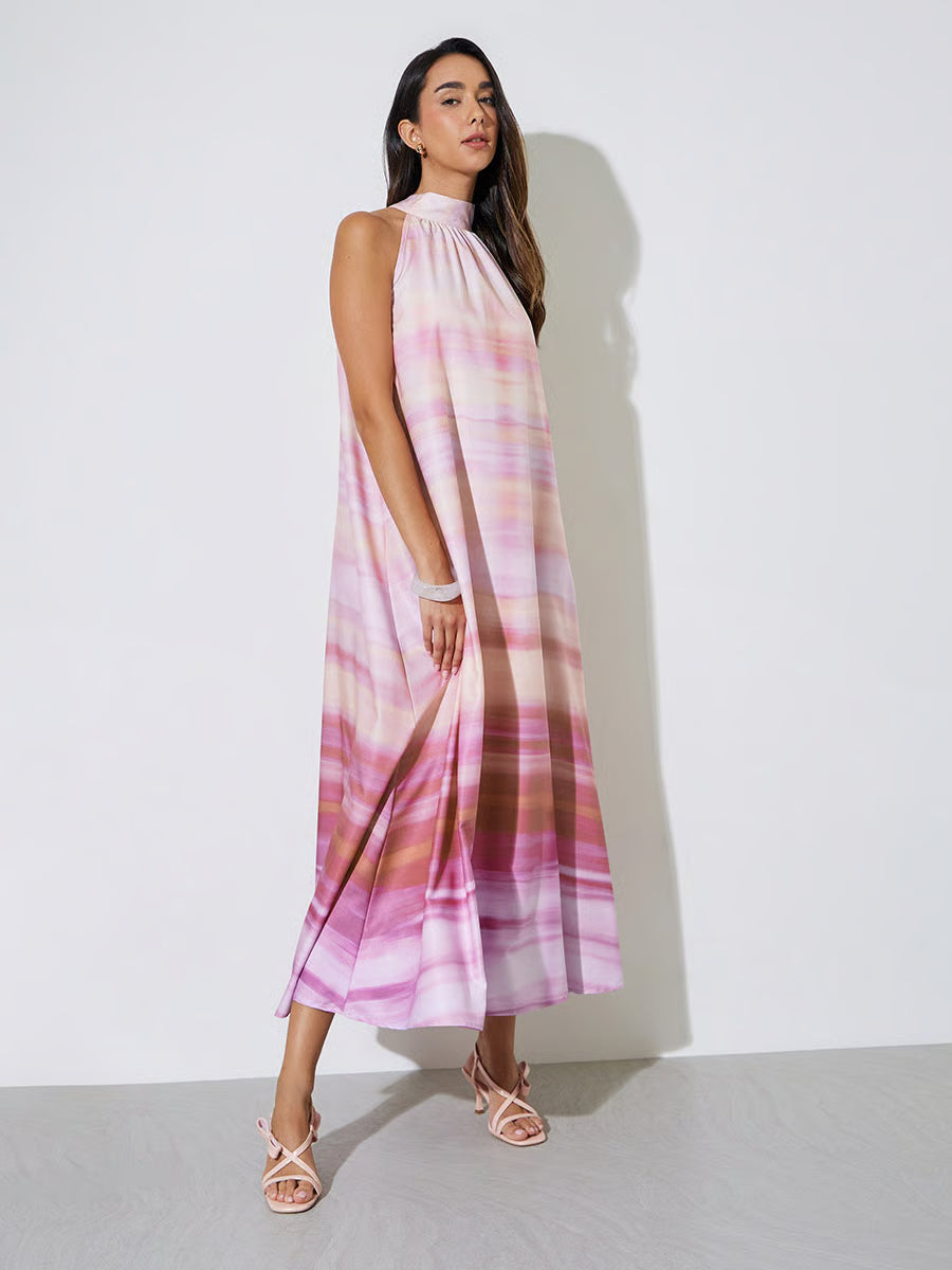 Pink Back Tie Shift Maxi Dress