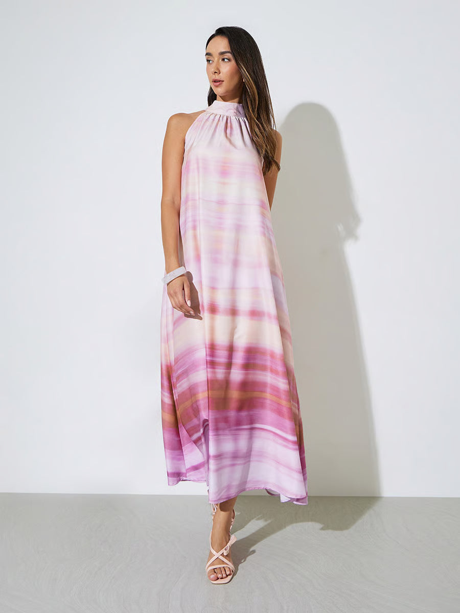 Pink Back Tie Shift Maxi Dress