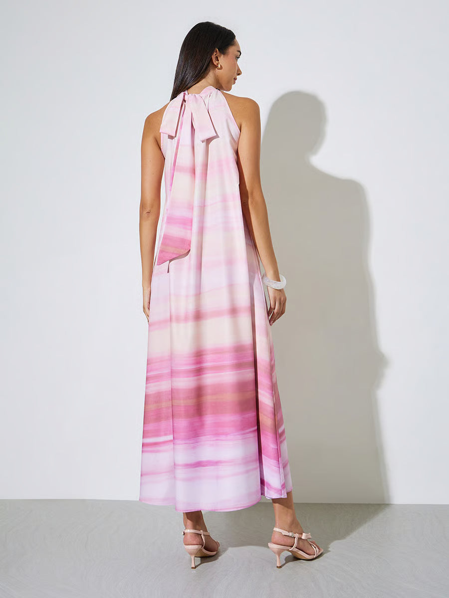 Pink Back Tie Shift Maxi Dress