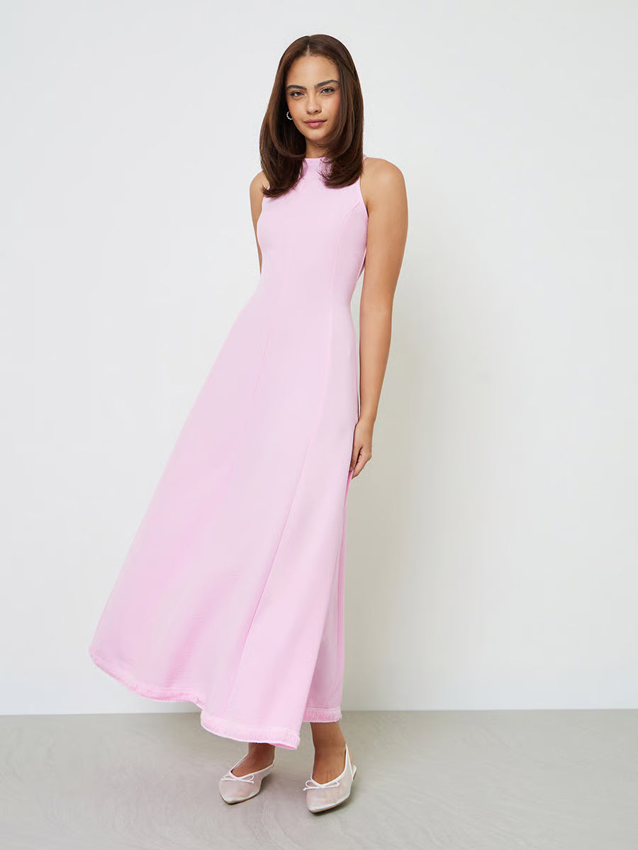 Pink Sleeveless Casual A-Line Maxi Dress