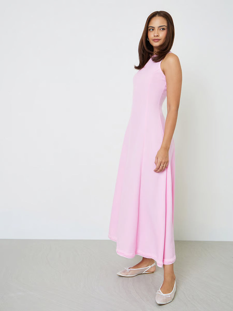 Pink Sleeveless Casual A-Line Maxi Dress