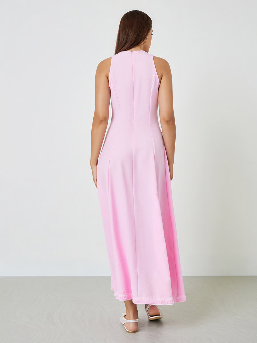 Pink Sleeveless Casual A-Line Maxi Dress