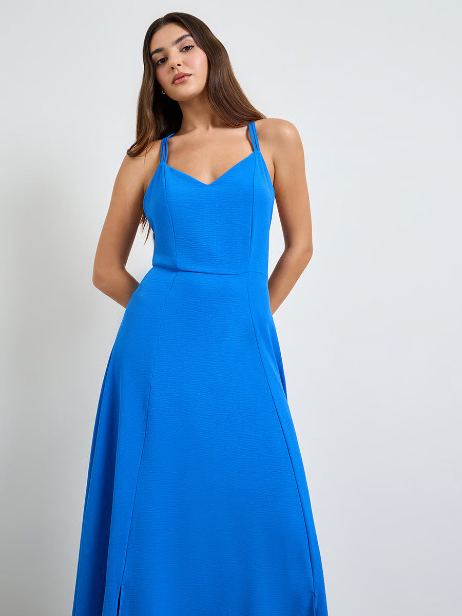 Blue Strappy A-Line Maxi Dress
