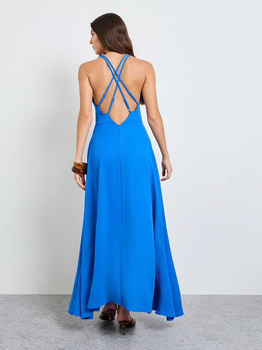 Blue Strappy A-Line Maxi Dress