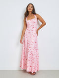 Pink Floral Halter Neck Maxi Dress