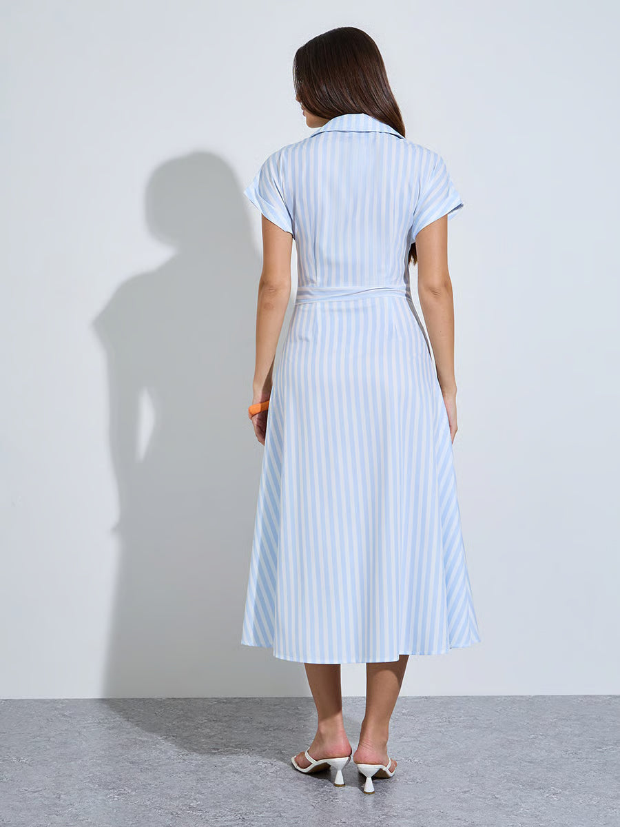 Blue Striped Shirt Midi Dress