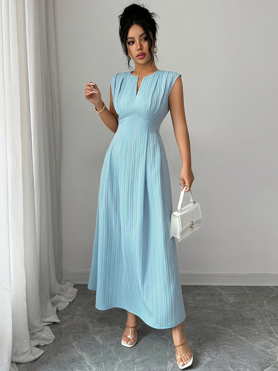 Blue Sleeveless Textured A-Line Maxi Dress