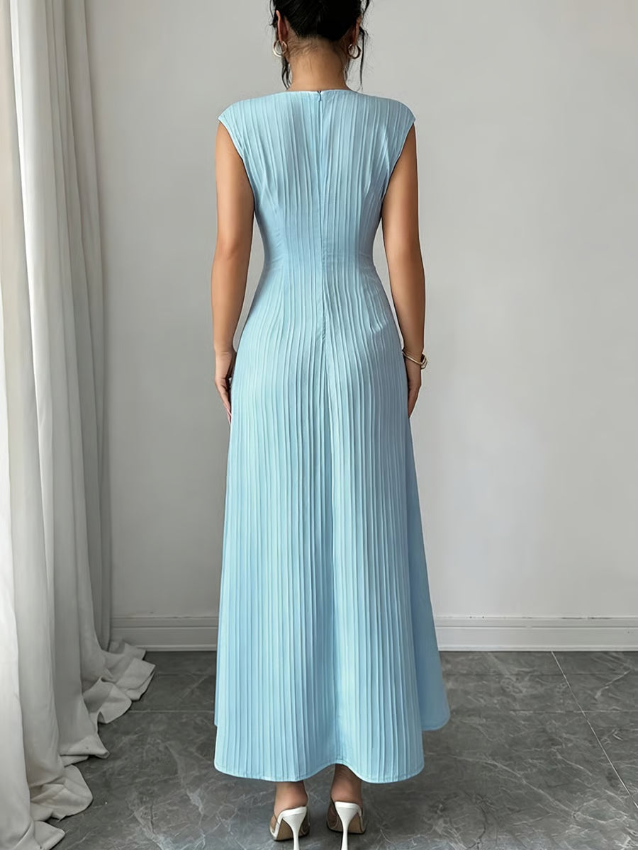Blue Sleeveless Textured A-Line Maxi Dress