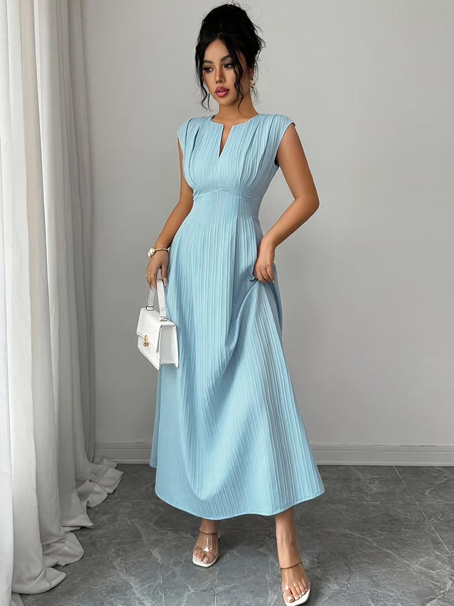 Blue Sleeveless Textured A-Line Maxi Dress