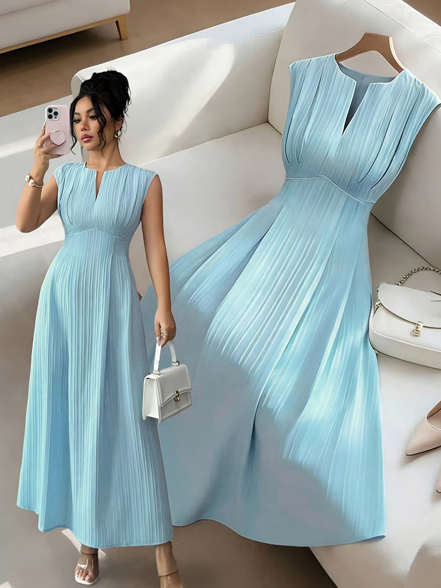 Blue Sleeveless Textured A-Line Maxi Dress