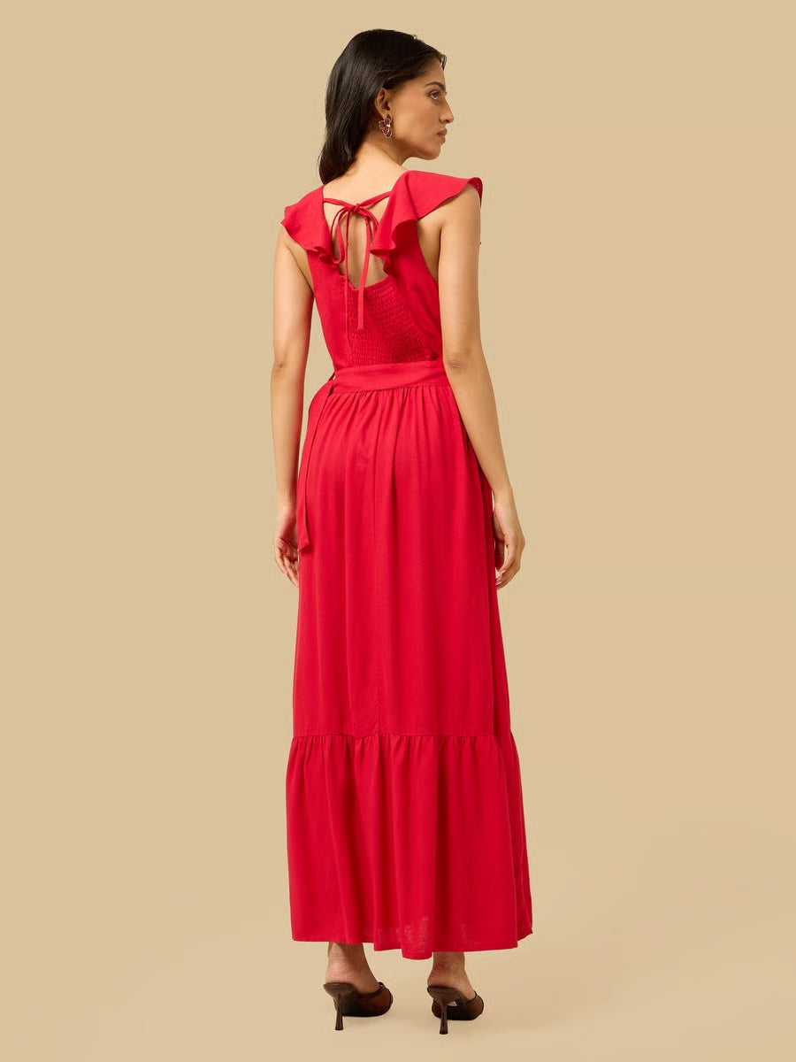 Tiered V Neck Sleeveless Maxi Dress