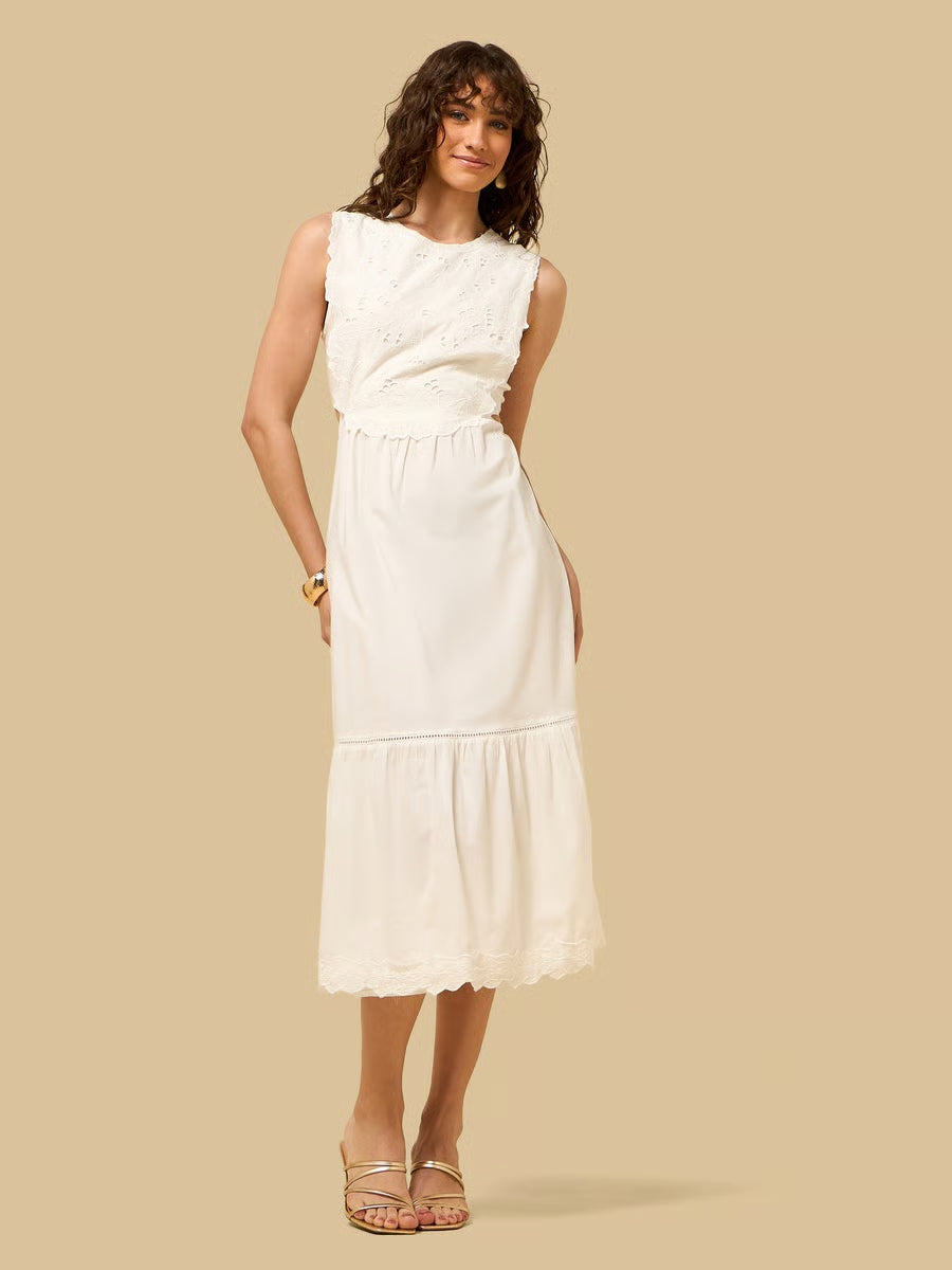 Embroidered Sleeveless Midi Dress