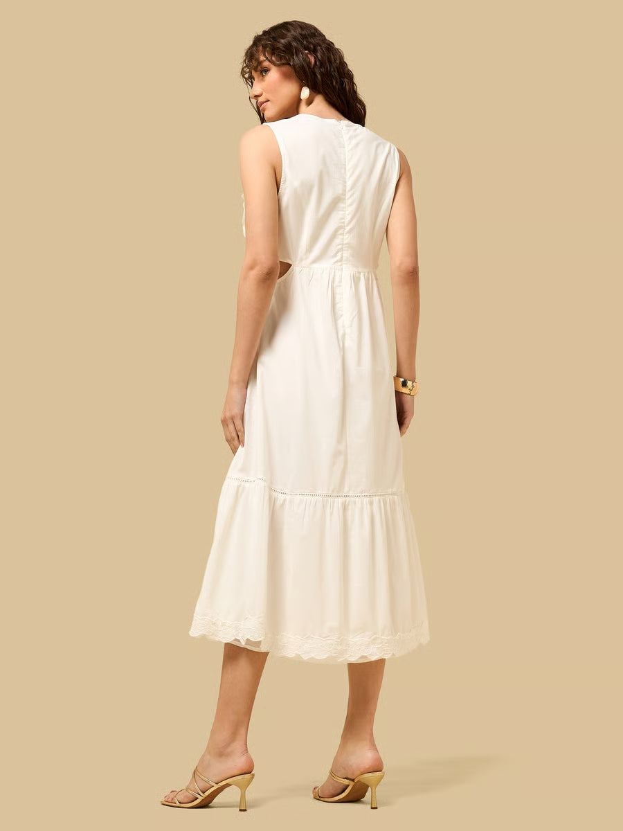 Embroidered Sleeveless Midi Dress