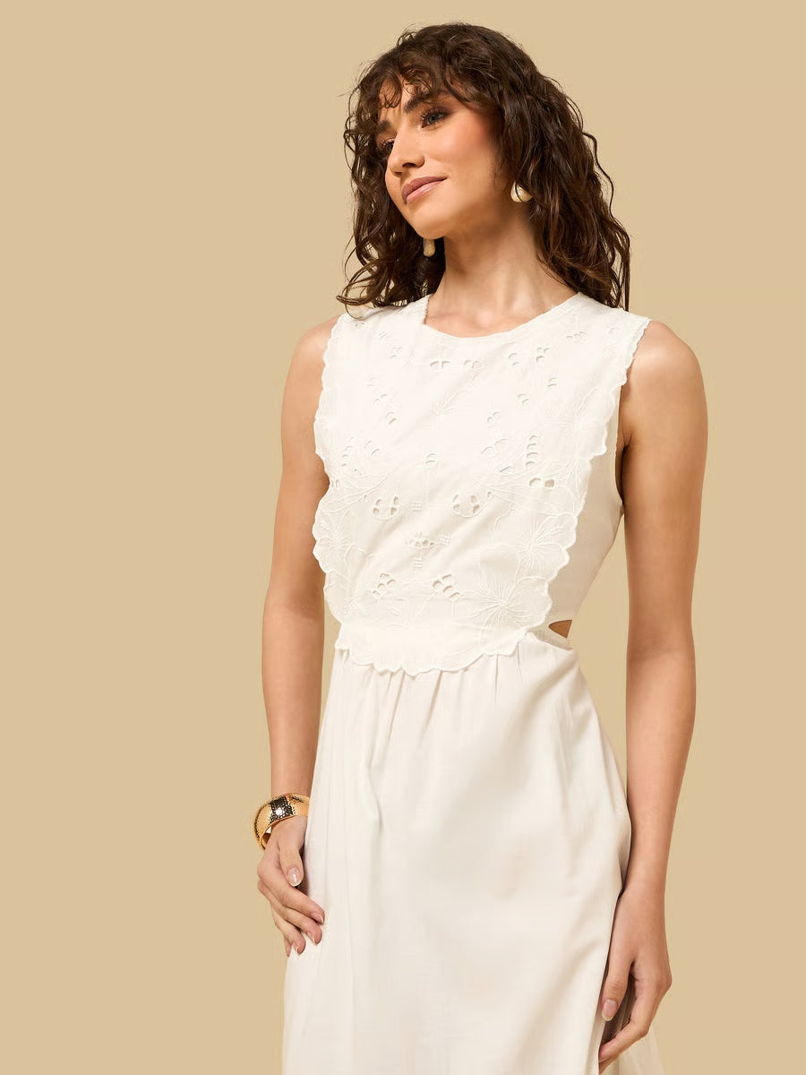 Embroidered Sleeveless Midi Dress
