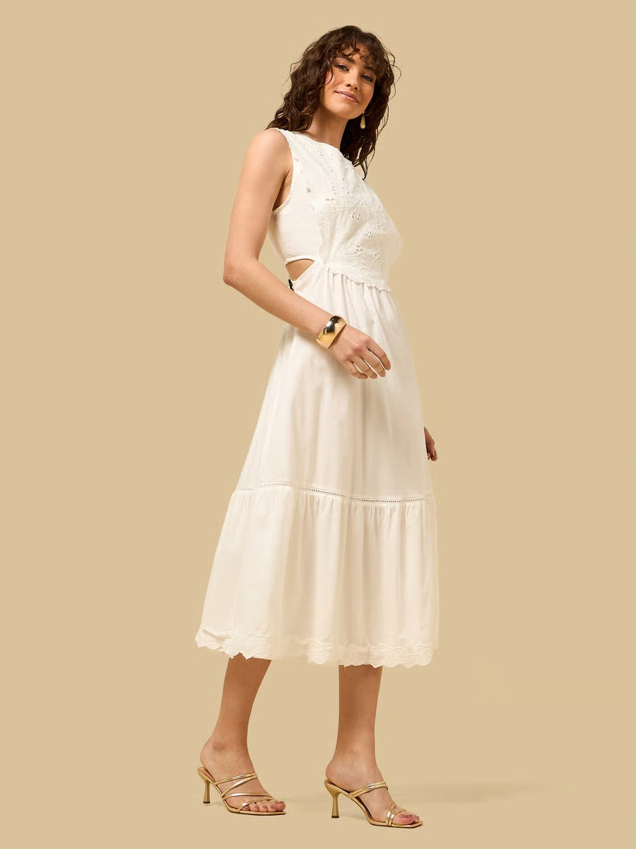 Embroidered Sleeveless Midi Dress