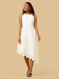 Lace Trim Asymmetric Sleeveless Poplin Dress