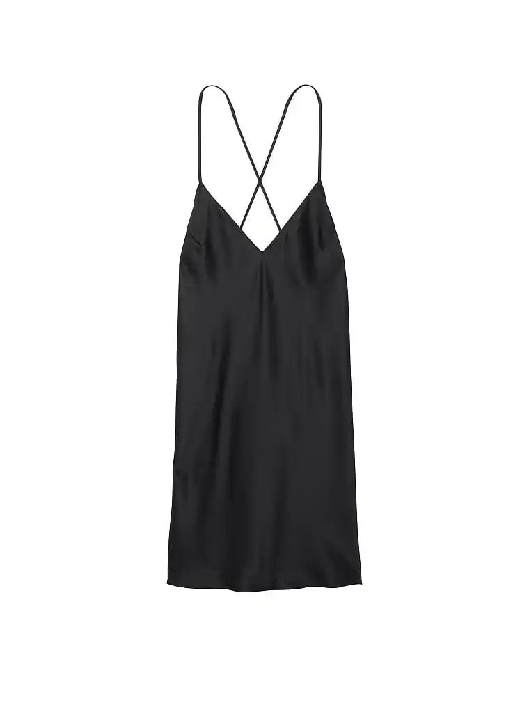 Satin Short Slip Chemise with Cross-Back