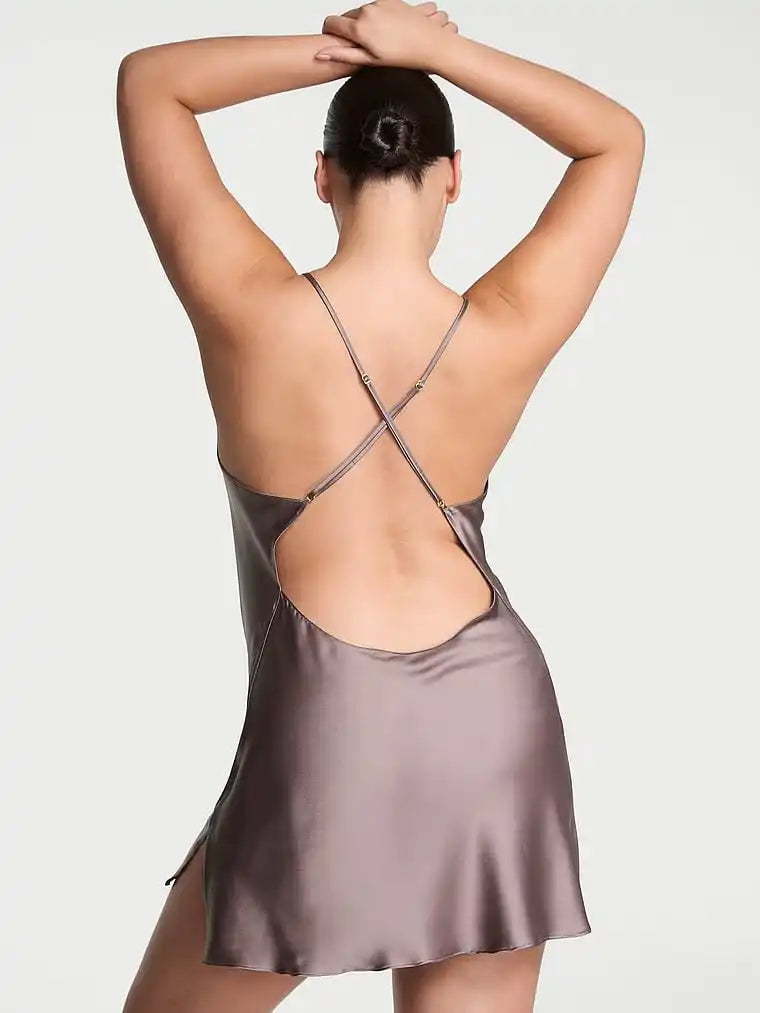 Satin Short Slip Chemise with Cross-Back