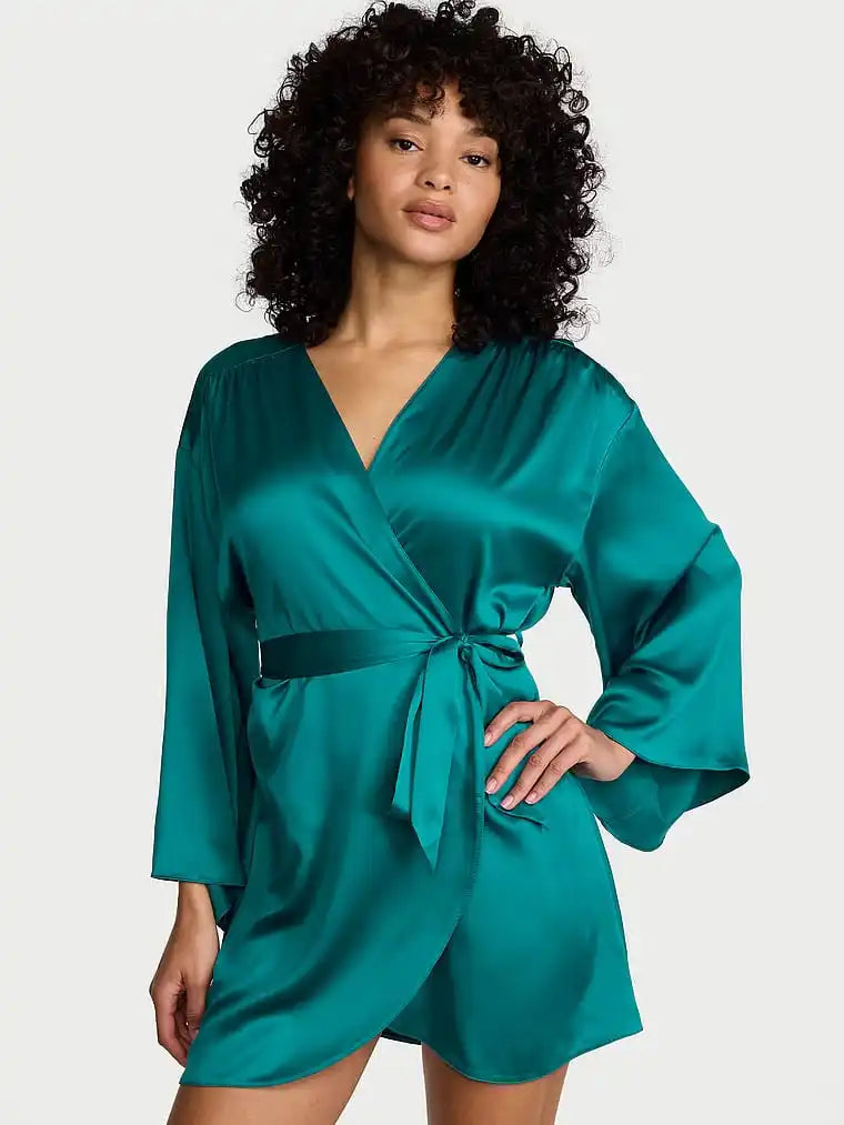 Silky Satin Short Kimono Robe