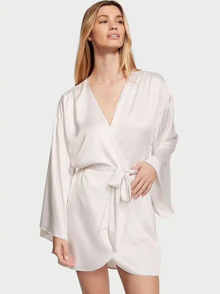 Rhinestone Embellished Bridal Satin Kimono Robe
