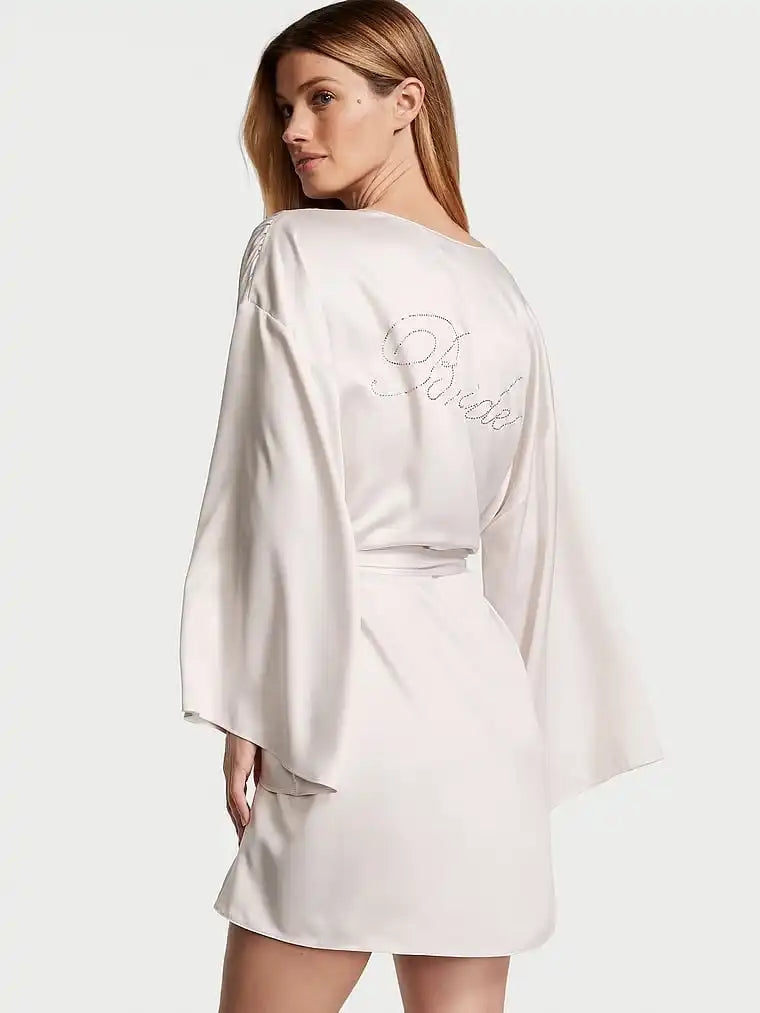 Rhinestone Embellished Bridal Satin Kimono Robe