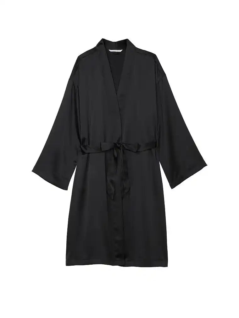 Classic Black Satin Mid-Length Robe