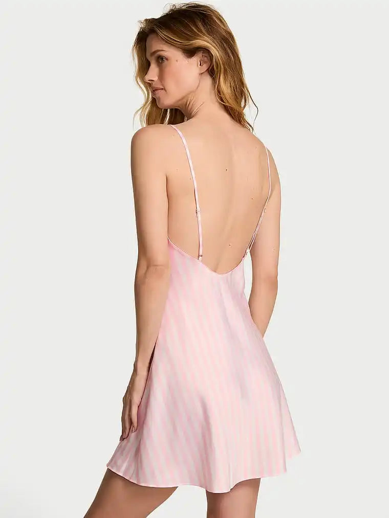 Pink Striped Satin Slip Chemise