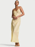 Soft Yellow Satin Maxi Slip Dress