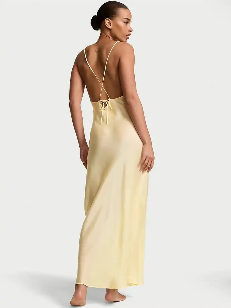 Soft Yellow Satin Maxi Slip Dress