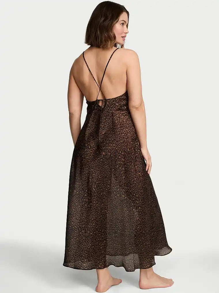 Leopard Print Satin Maxi Slip Dress