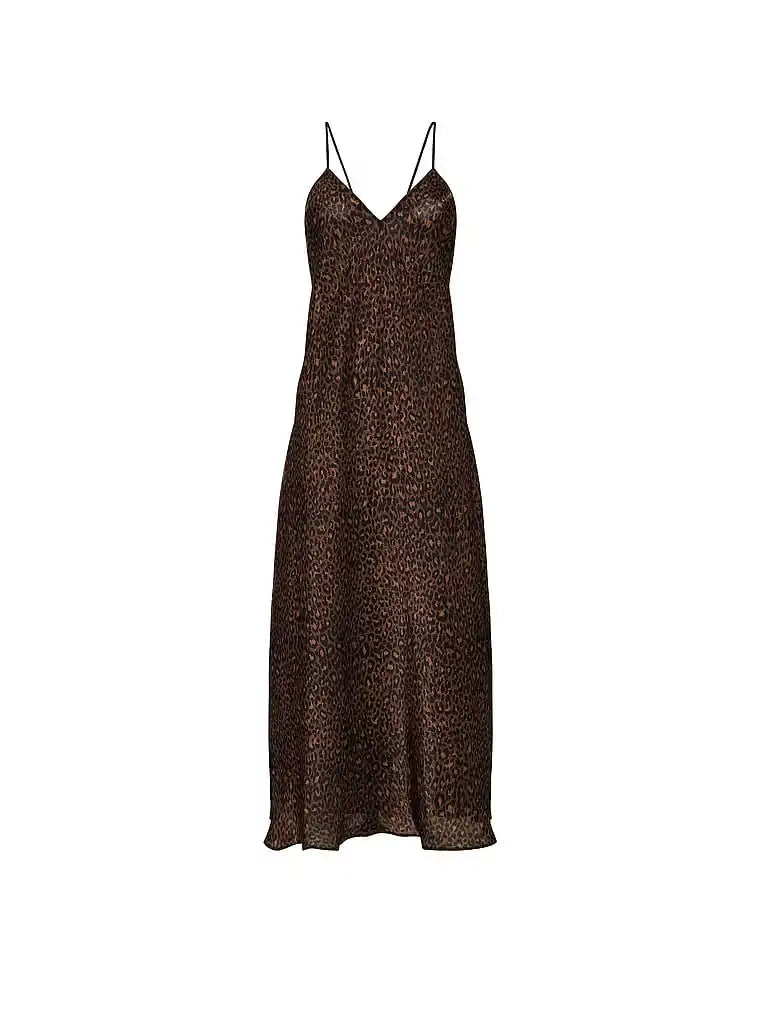 Leopard Print Satin Maxi Slip Dress