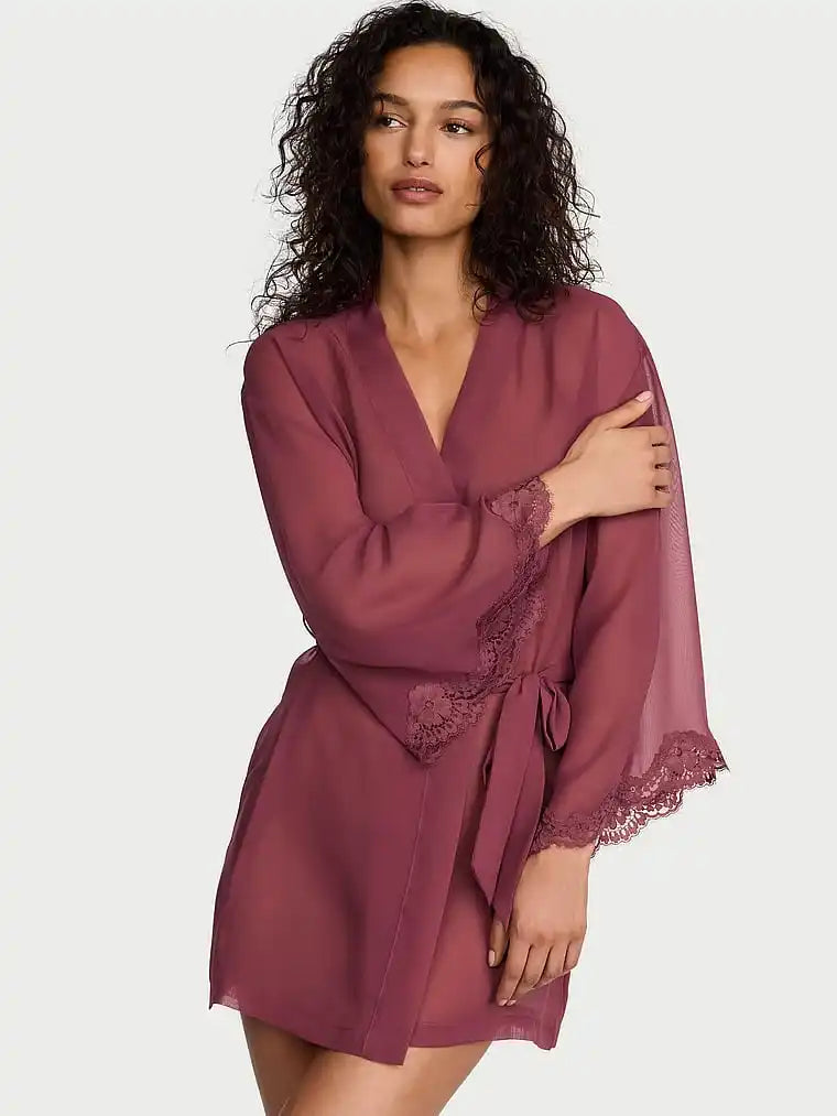 Chiffon & Lace Short Robe