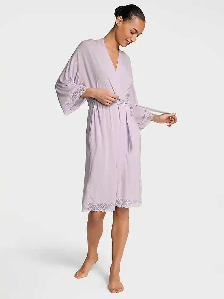 Lace-Trimmed Robe & Chemise Set